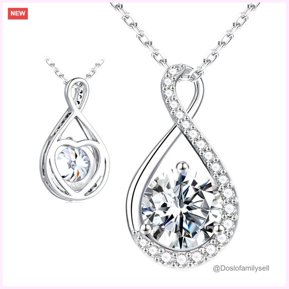 Infinity Moissanite Necklace Sterling Silver Elegant Pendant Jewelry Gift